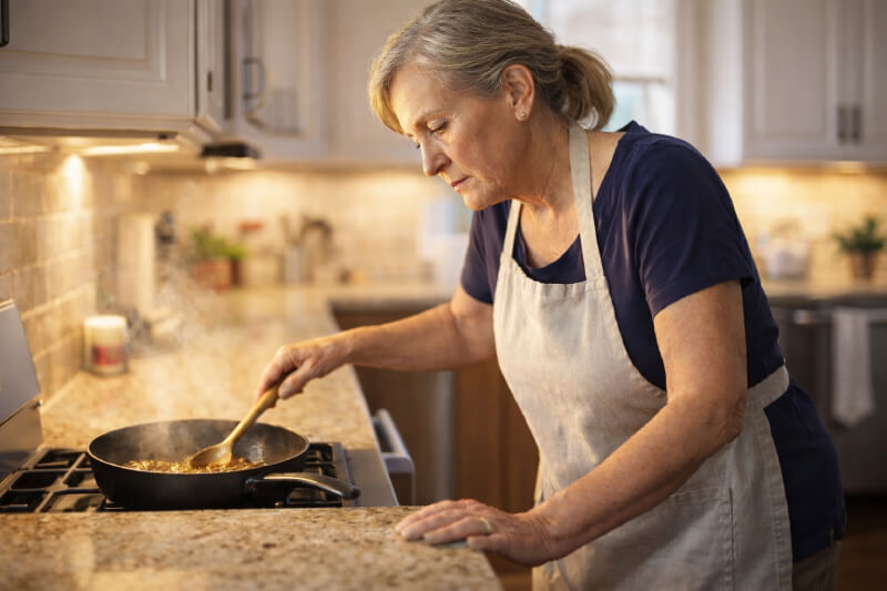 Woman in kitchen cooking