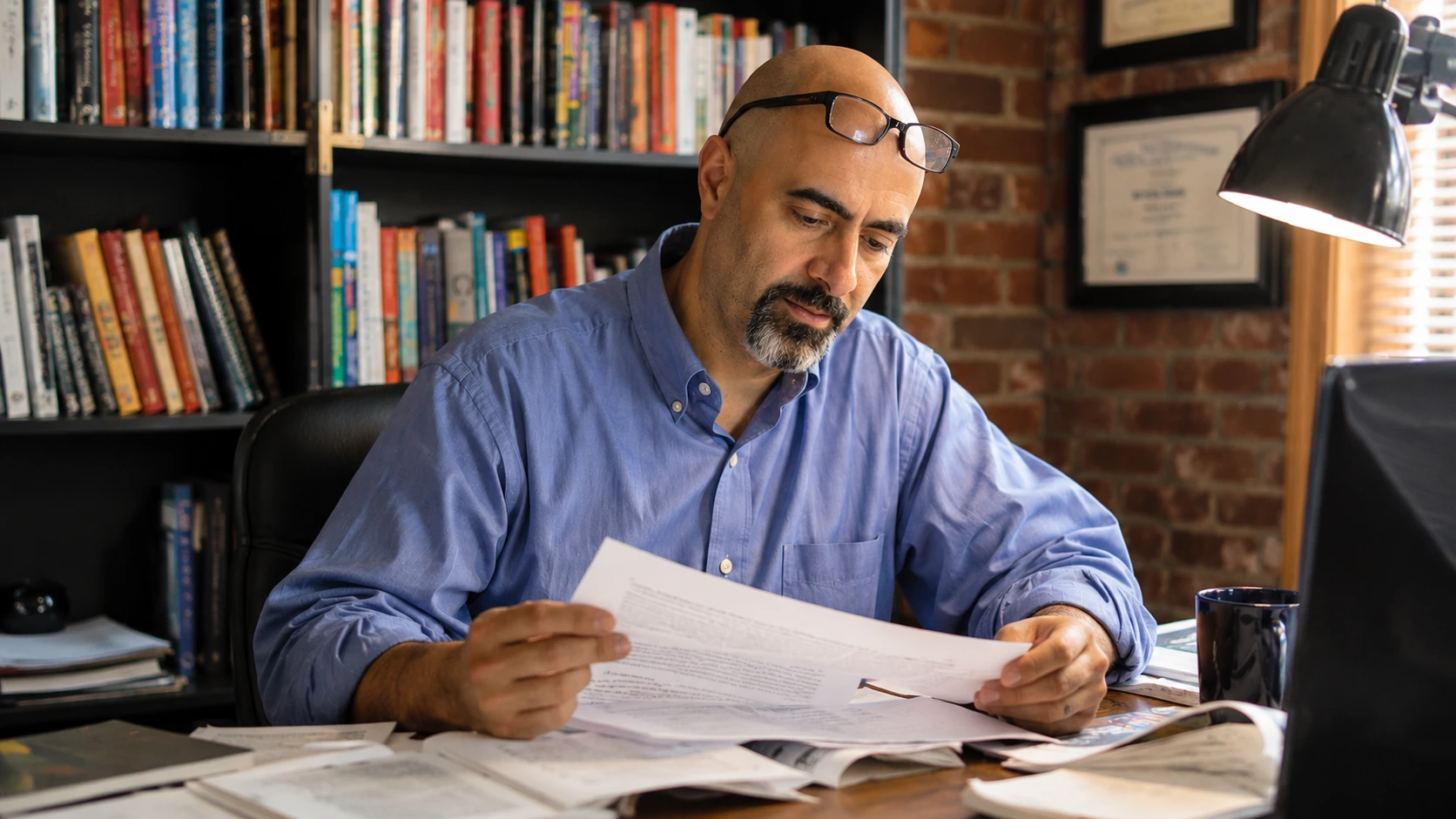 Dr. George Karanastasis reviewing clinical research papers