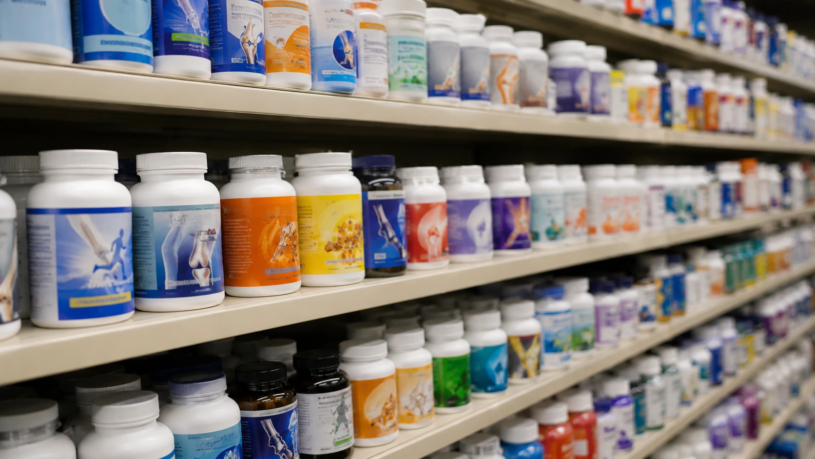 Pharmacy supplement shelf with joint health products