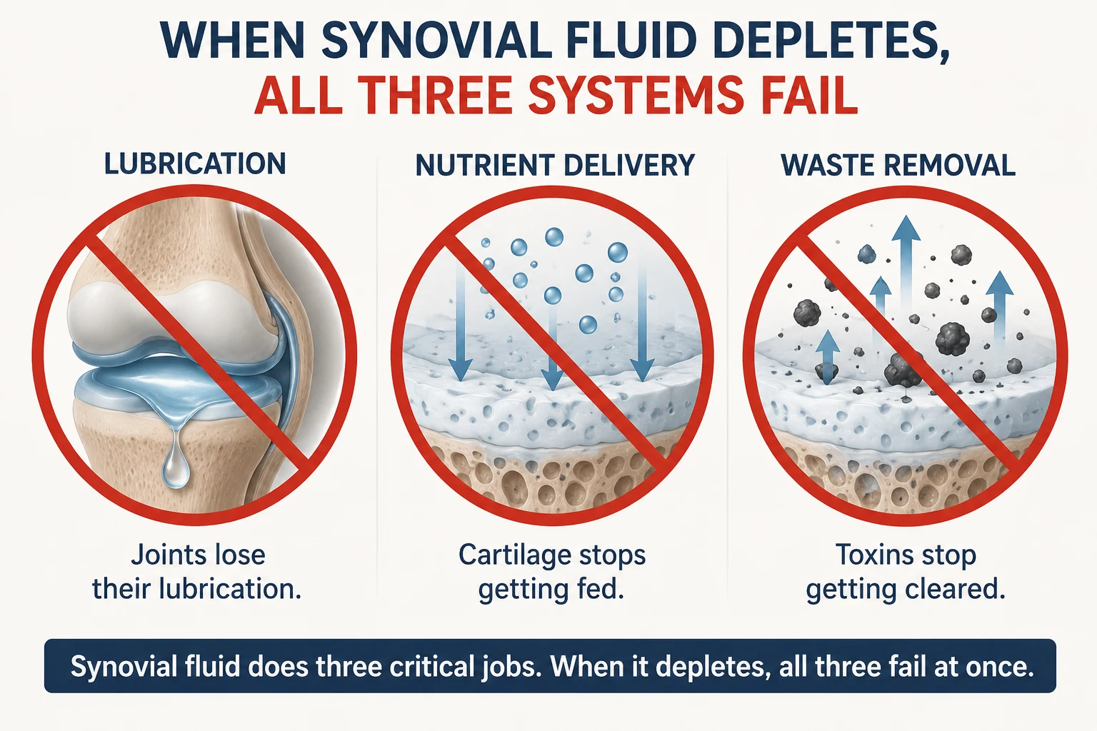 Synovial fluid supporting joint lubrication, nutrient delivery, and waste removal